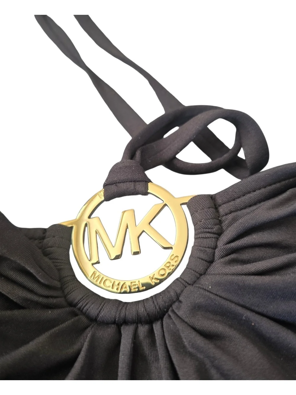 Michael Kors Black Ruched Bandeau Halter One Piece Swimsuit Size 8
